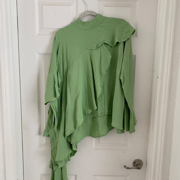 Pastel green long sleeve cascade mock neck top - Picture 12 of 16